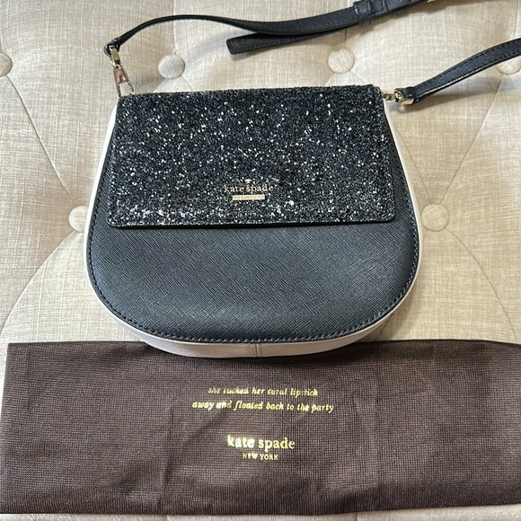 Kate Spade Cameron Street Glitter Small Byrdie in Black & White Crossbody - Picture 10 of 10
